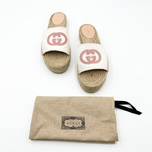 Gucci Sandals with Pink Logo and Cream Base - Picture 1 of 14